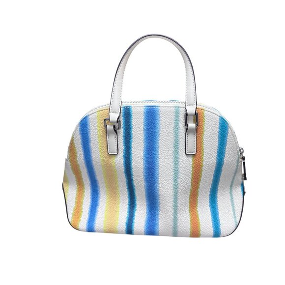 Calvin Klein Womens Striped Dome Satchel Handbag With Zipper Closure - Picture 3 of 9